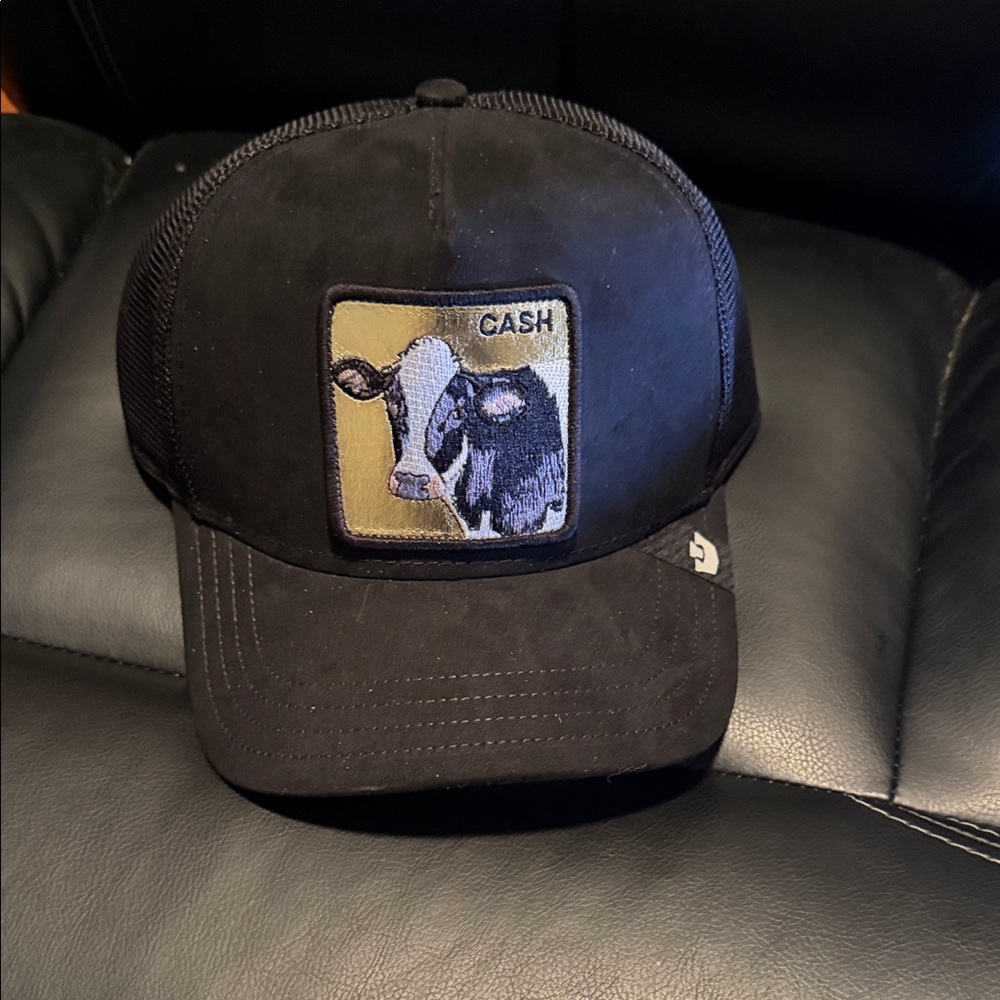 Black Trucker Hat with cash Cow Patch goorin bros